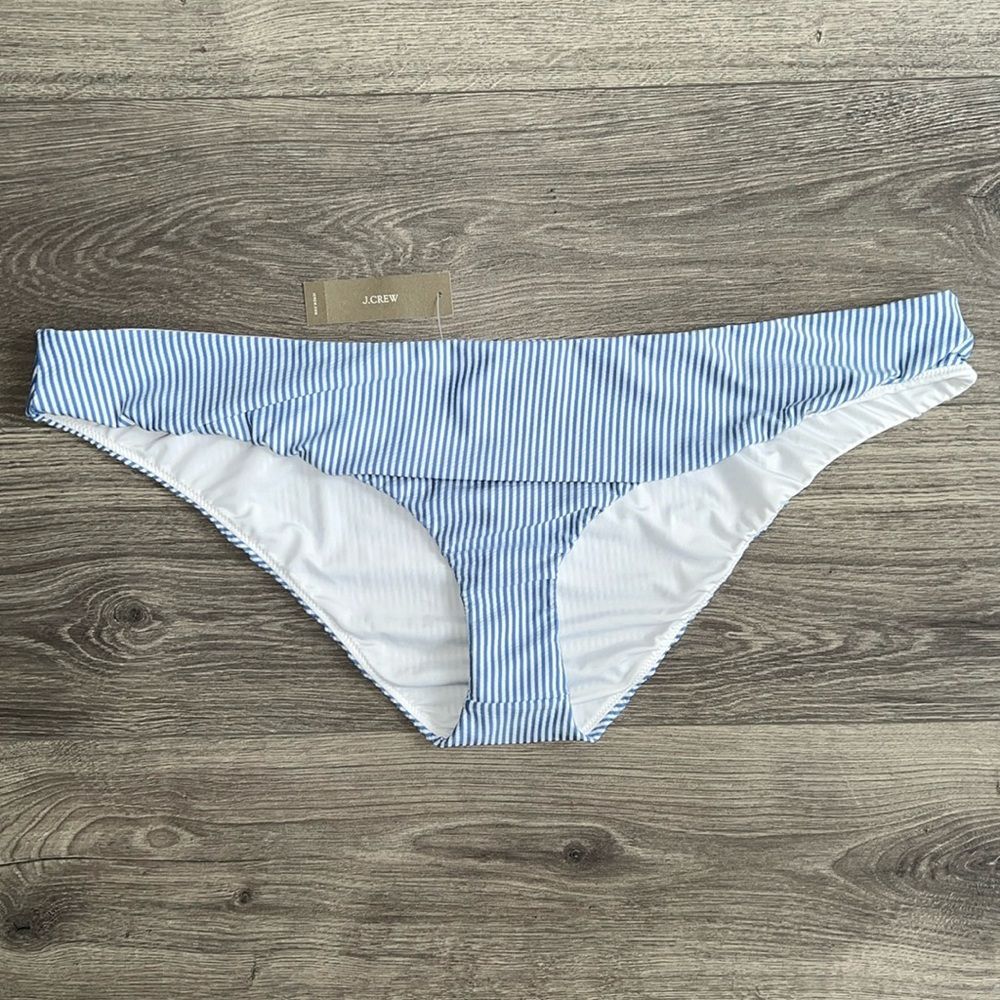 J.CREW Hipster Bikini Bottom Size 3X Seersucker Blue & White Striped NWT